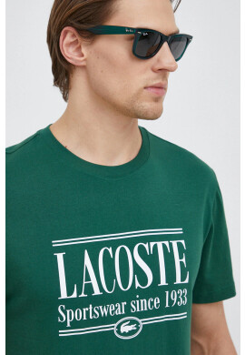 Lacoste Памучна тениска в зелено с принт - Pepit.bg