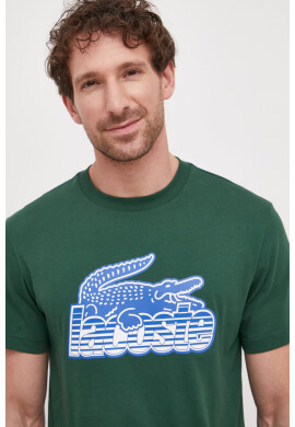 Lacoste Памучна тениска в зелено с принт - Pepit.bg
