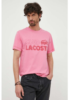 Lacoste Памучна тениска в розово с десен - Pepit.bg