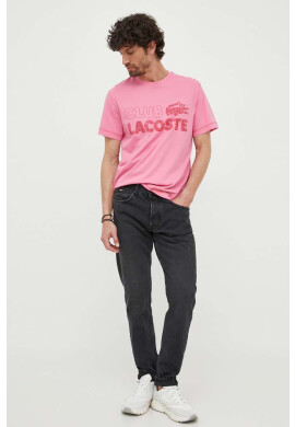 Lacoste Памучна тениска в розово с десен - Pepit.bg