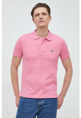 Lacoste Памучна тениска с яка в розово с изчистен дизайн - Pepit.bg
