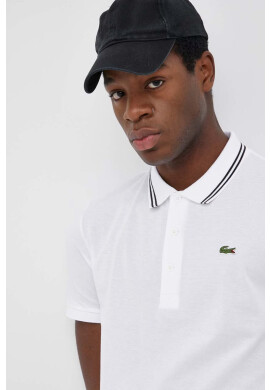 Lacoste Памучна тениска с яка в бяло с изчистен дизайн - Pepit.bg
