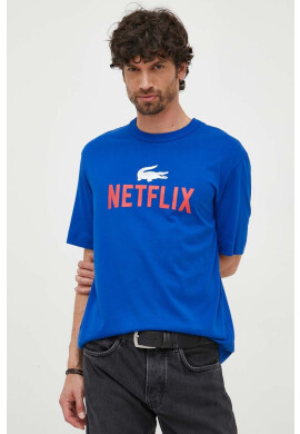 Lacoste Памучна тениска x Netflix в синьо с десен - Pepit.bg