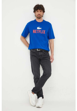 Lacoste Памучна тениска x Netflix в синьо с десен - Pepit.bg