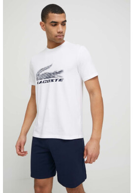 Lacoste Пижама мъжка в бяло с десен - Pepit.bg