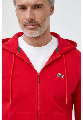 Lacoste Суичър в червено с качулка с изчистен дизайн - Pepit.bg
