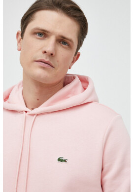 Lacoste Суичър в розово с качулка с изчистен дизайн - Pepit.bg
