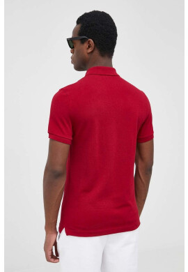 Lacoste Памучна тениска с яка в бордо с изчистен дизайн - Pepit.bg