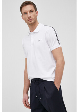 Lacoste Тениска с яка мъжка в бяло с изчистен дизайн - Pepit.bg