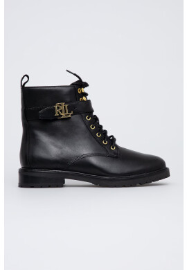 Lauren Ralph Lauren Кожени боти Elridge дамски в черно с равна подметка 802838413001 - Pepit.bg