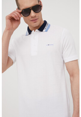 Lee Cooper Памучна тениска с яка в бяло с десен - Pepit.bg