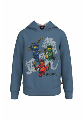 Lego Детски памучен суичър Ninjago в синьо с качулка с принт - Pepit.bg