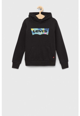 Levi's Детски памучен суичър в черно с качулка с принт - Pepit.bg