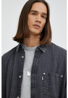 Levi's Дънкова риза мъжка в сиво със свободна кройка с класическа яка - Pepit.bg