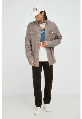 Levi's Дънкова риза мъжка в кафяво със свободна кройка с класическа яка - Pepit.bg