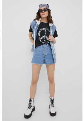 Levi's Дънкови къси панталони дамско с изчистен дизайн с висока талия - Pepit.bg