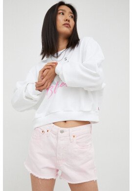 Levi's Дънкови къси панталони 501 Original в розово с изчистен дизайн с висока талия - Pepit.bg