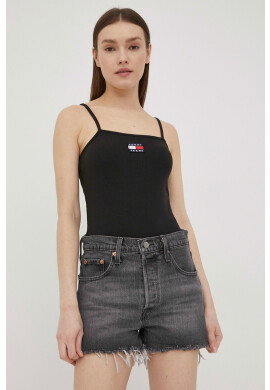 Levi's Дънкови къси панталони дамско в сиво с изчистен дизайн с висока талия - Pepit.bg