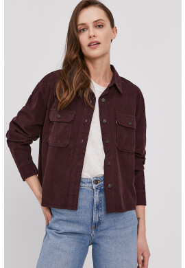 Levi's Памучна риза дамска в кафяво със свободна кройка с класическа яка - Pepit.bg