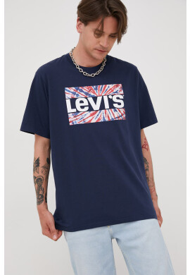 Levi's Памучна тениска в тъмносиньо с принт - Pepit.bg