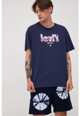 Levi's Памучна тениска в тъмносиньо с принт - Pepit.bg