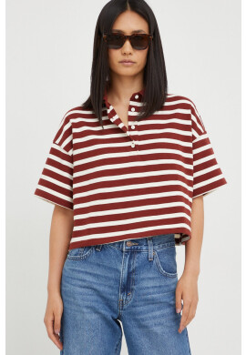 Levi's Памучна тениска с яка в кафяво с яка тип peter pan - Pepit.bg