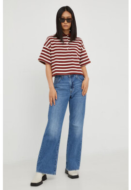 Levi's Памучна тениска с яка в кафяво с яка тип peter pan - Pepit.bg
