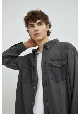 Levi's Дънкова Риза мъжка в сиво със свободна кройка с класическа яка - Pepit.bg