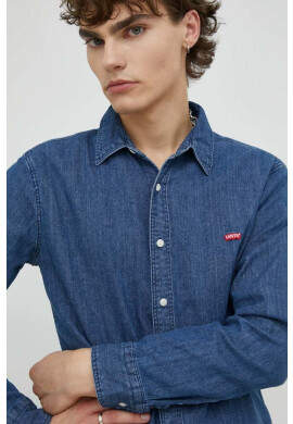 Levi's Дънкова Риза мъжка в тъмносиньо с кройка по тялото с класическа яка - Pepit.bg