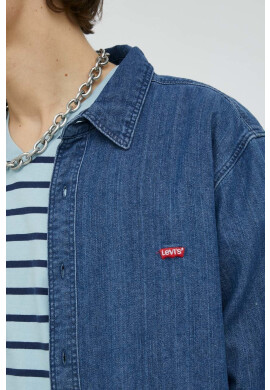 Levi's Дънкова Риза мъжка в тъмносиньо с кройка по тялото с класическа яка - Pepit.bg