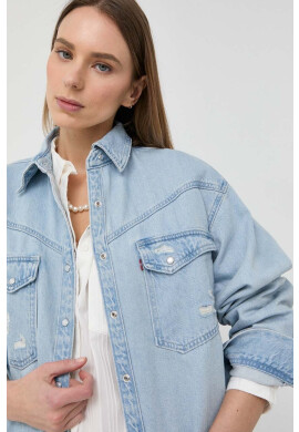 Levi's Дънкова риза дамска в синьо със свободна кройка с класическа яка - Pepit.bg