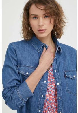 Levi's Дънкова риза дамска в синьо със стандартна кройка с класическа яка - Pepit.bg