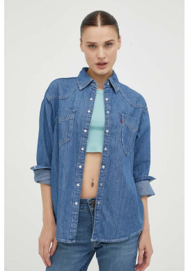 Levi's Дънкова риза дамска в синьо със свободна кройка с класическа яка - Pepit.bg