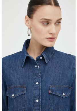Levi's Дънкова риза дамска в тъмносиньо със стандартна кройка с класическа яка - Pepit.bg