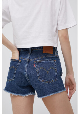 Levi's Дънкови къси панталони дамско в тъмносиньо с изчистен дизайн с висока талия - Pepit.bg