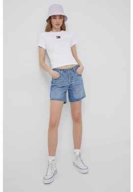 Levi's Дънкови къси панталони от памук дамски с изчистен дизайн с висока талия - Pepit.bg