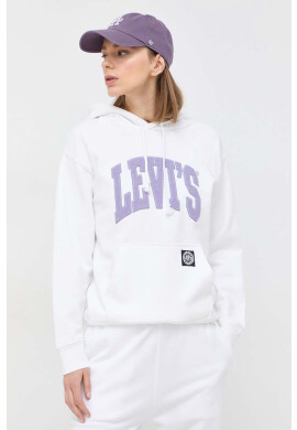 Levi's Памучен суичър в бяло с качулка с десен - Pepit.bg