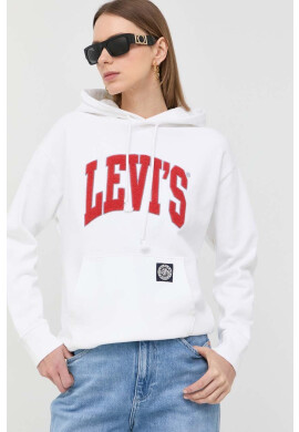 Levi's Памучен суичър в бяло с качулка с десен - Pepit.bg