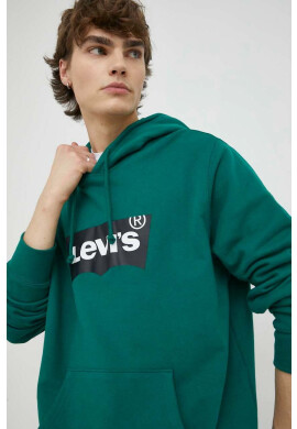 Levi's Памучен суичър в зелено с качулка с принт - Pepit.bg