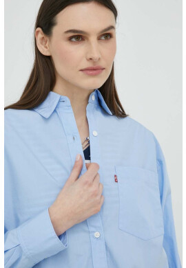 Levi's Памучна риза дамска в синьо със свободна кройка с класическа яка - Pepit.bg