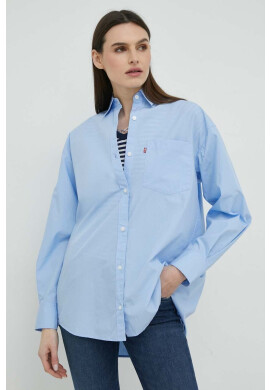 Levi's Памучна риза дамска в синьо със свободна кройка с класическа яка - Pepit.bg