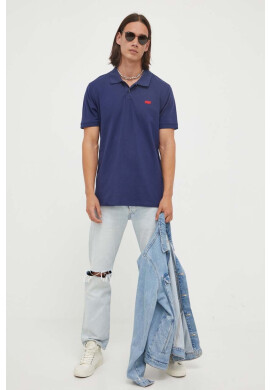 Levi's Тениска с яка в тъмносиньо с изчистен дизайн - Pepit.bg