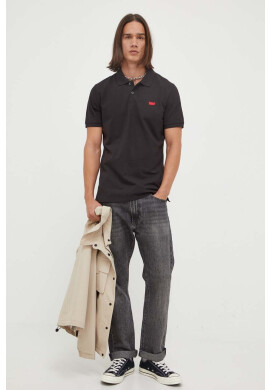 Levi's Тениска с яка в черно с изчистен дизайн - Pepit.bg