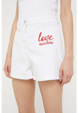 Love Moschino Дънков къс панталон в бяло с апликация с висока талия - Pepit.bg