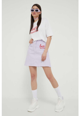 Love Moschino Дънкова пола в лилаво къс модел с кройка тип молив - Pepit.bg