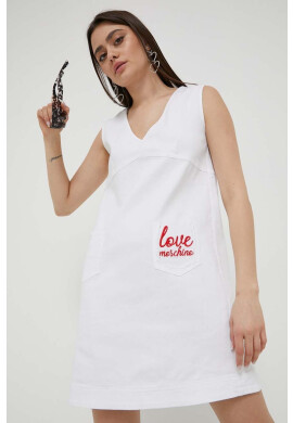 Love Moschino Дънкова рокля в бяло къс модел със стандартна кройка - Pepit.bg