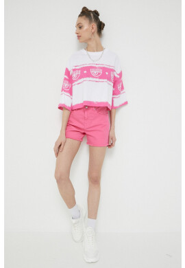 Love Moschino Дънкови къси панталони в розово с изчистен дизайн с висока талия - Pepit.bg