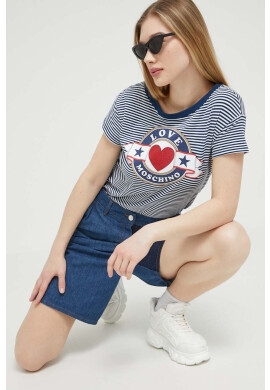 Love Moschino Дънкови къси панталони в синьо с десен с висока талия - Pepit.bg