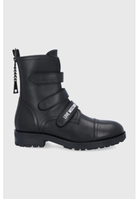 Love Moschino Кожени боти дамски в черно с равна подметка - Pepit.bg