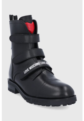 Love Moschino Кожени боти дамски в черно с равна подметка - Pepit.bg